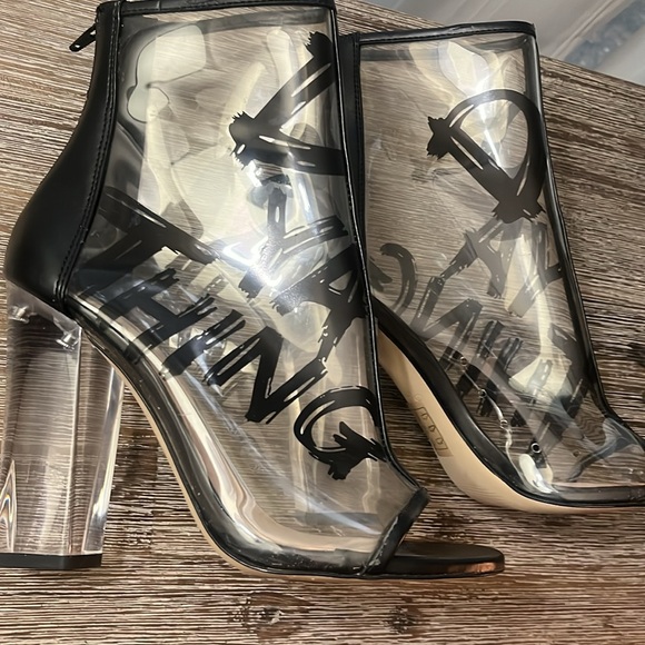 Aldo Clear Chunk Block Bootie Heels Size Sz 7 Do Ya Thing Punk Graffiti Booties - Picture 5 of 15